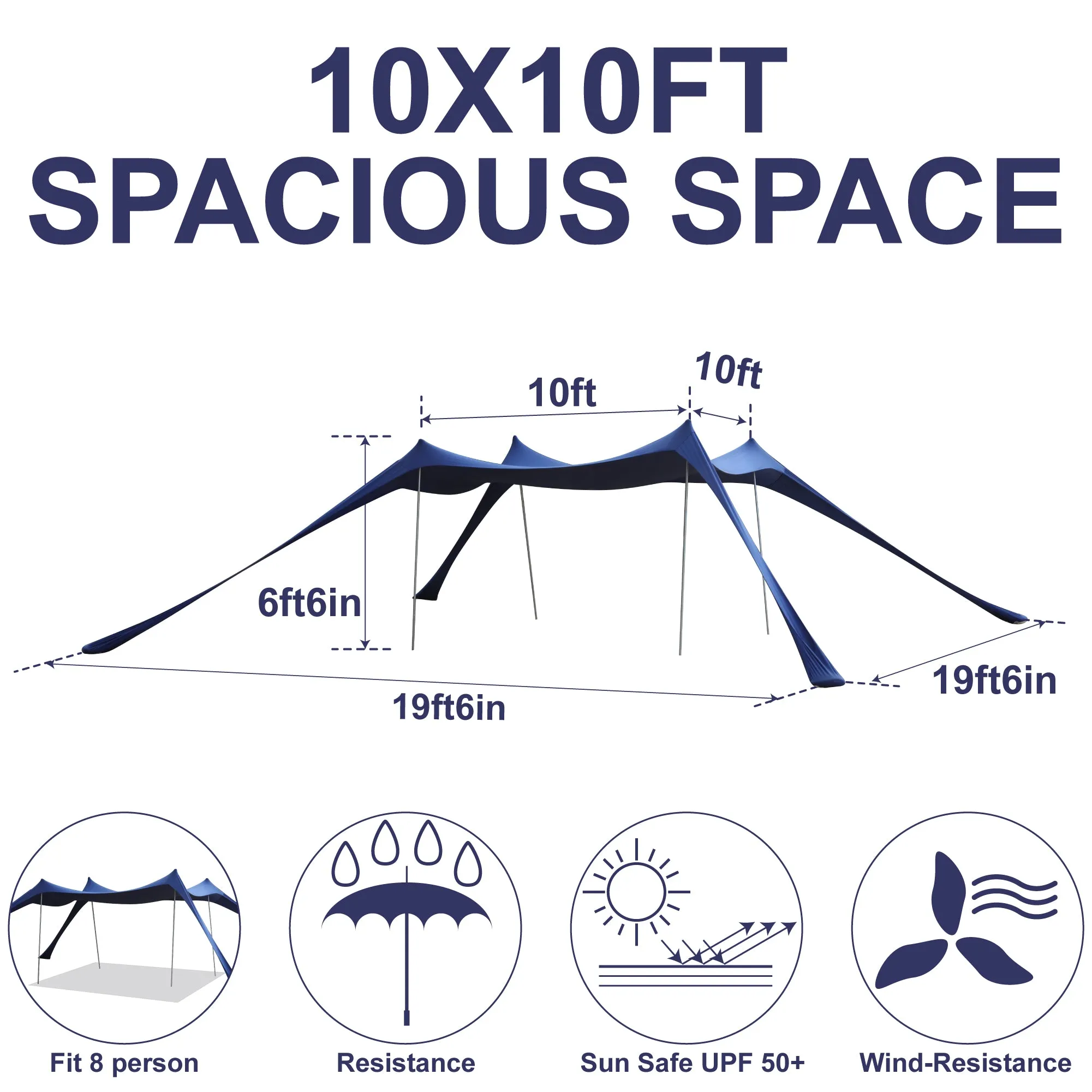 Alpha Camp 10x10 FT Sunshade Beach Tent Sun Shelter UPF 50  Portable Canopy Tent for 3-4 Person