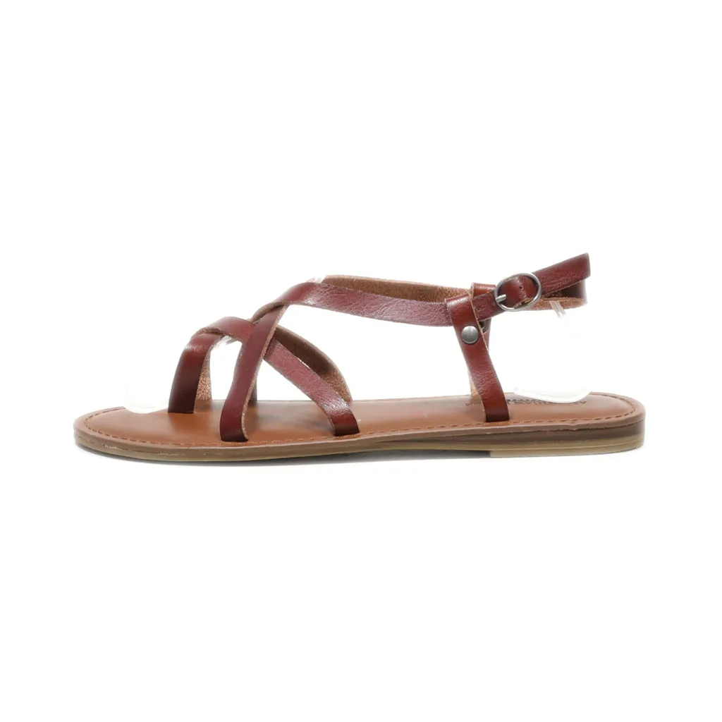 American Eagle Flat Sandals Leather Brown Colour For Women