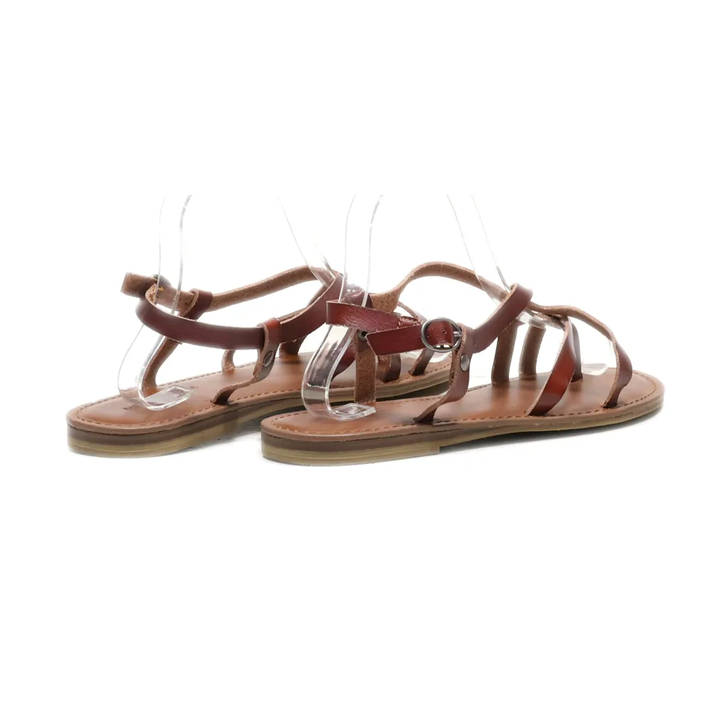 American Eagle Flat Sandals Leather Brown Colour For Women