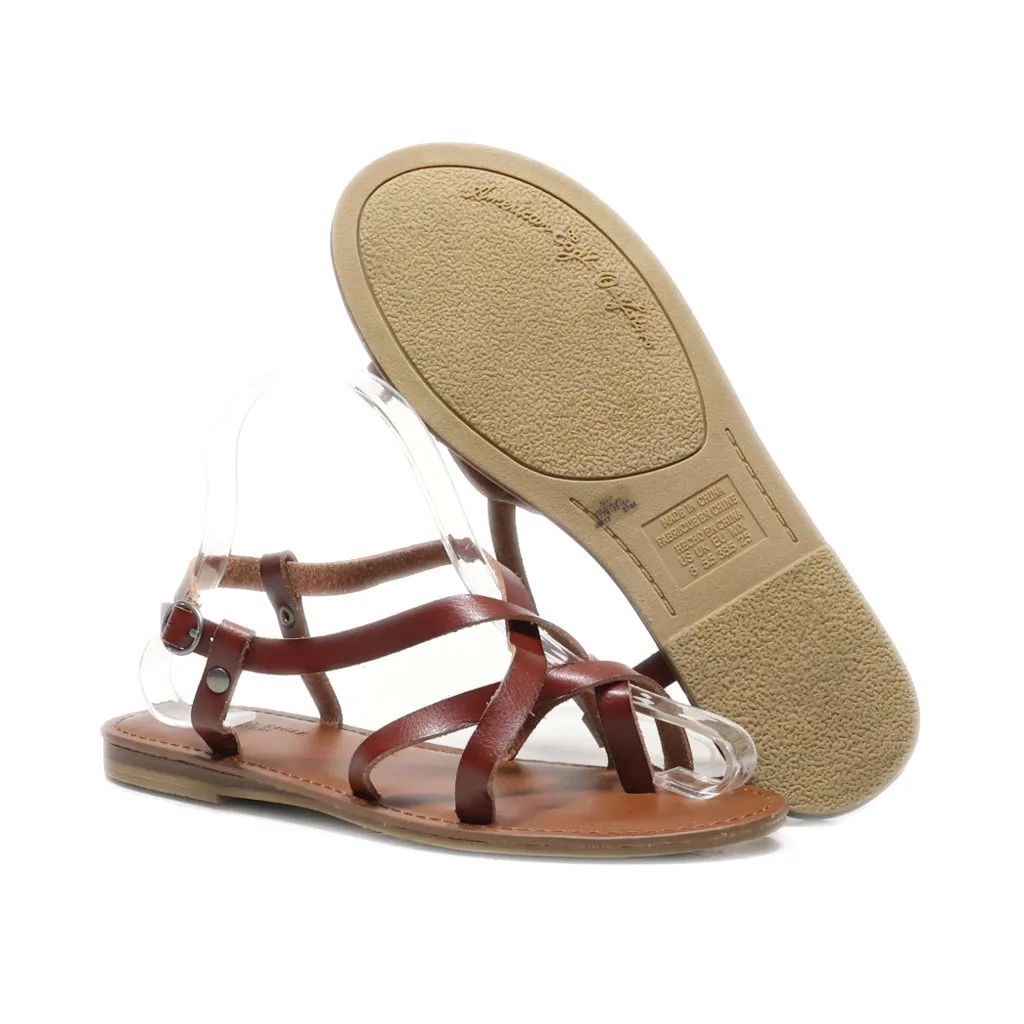 American Eagle Flat Sandals Leather Brown Colour For Women
