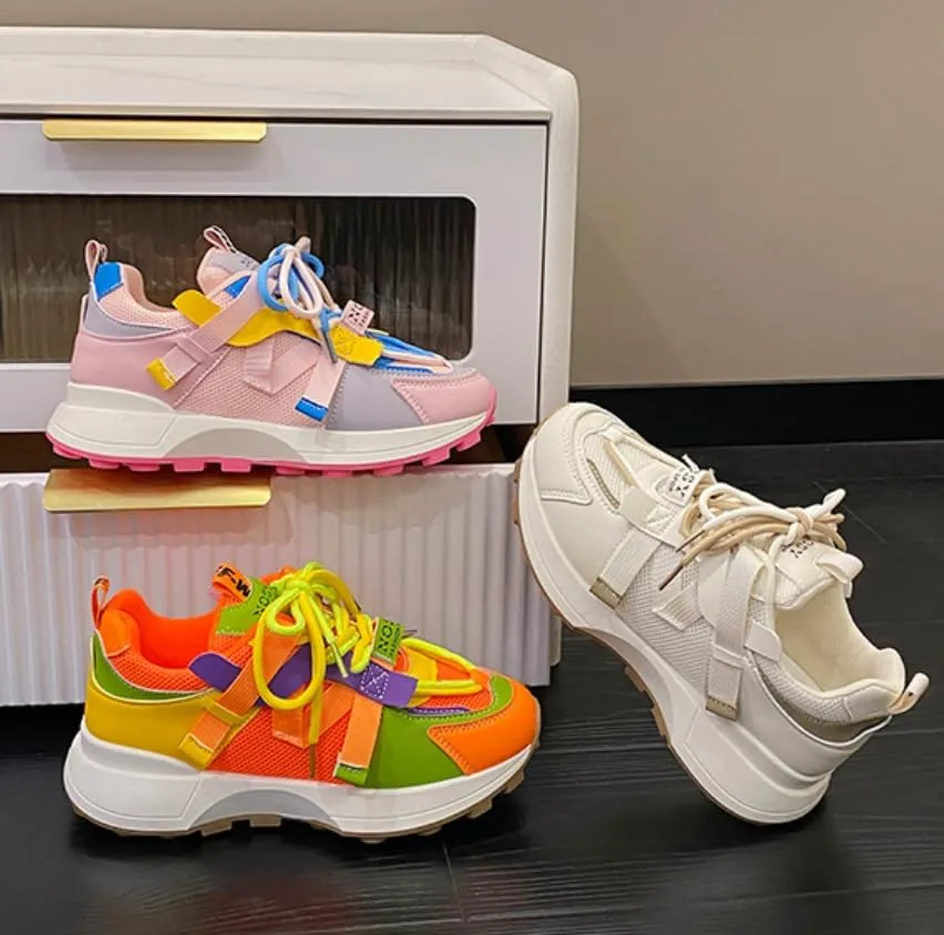 Autumn Ladies Casual Sneakers for Women Fashion Color Platform Shoes Mesh Breathable Lady Running Sporty Lace-up Shoes
