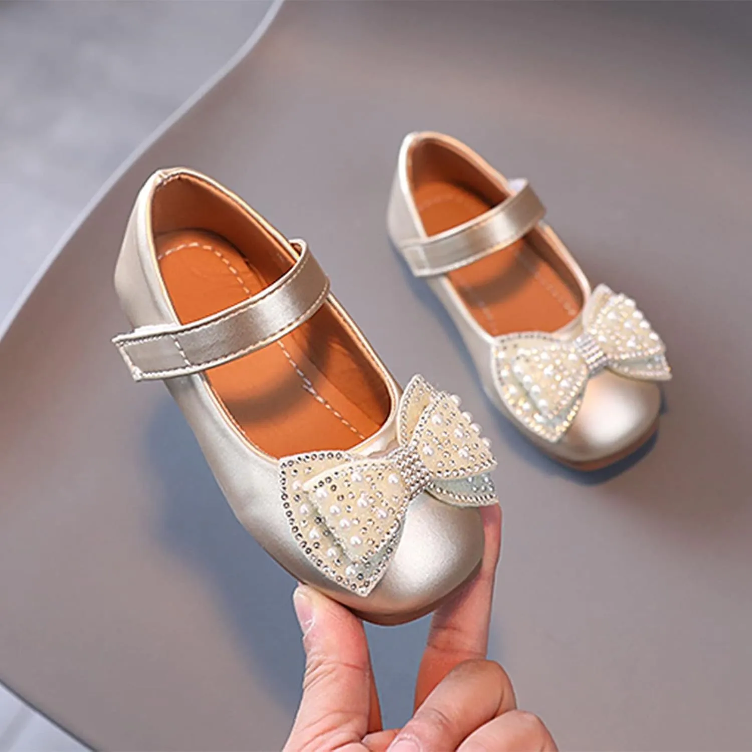 Baby Girl Shoes,Summer Autumn Fashion Girls Casual Shoes Bow Pearls Flat Bottom Dress Shoes Hook Loop Kawaii Shoes