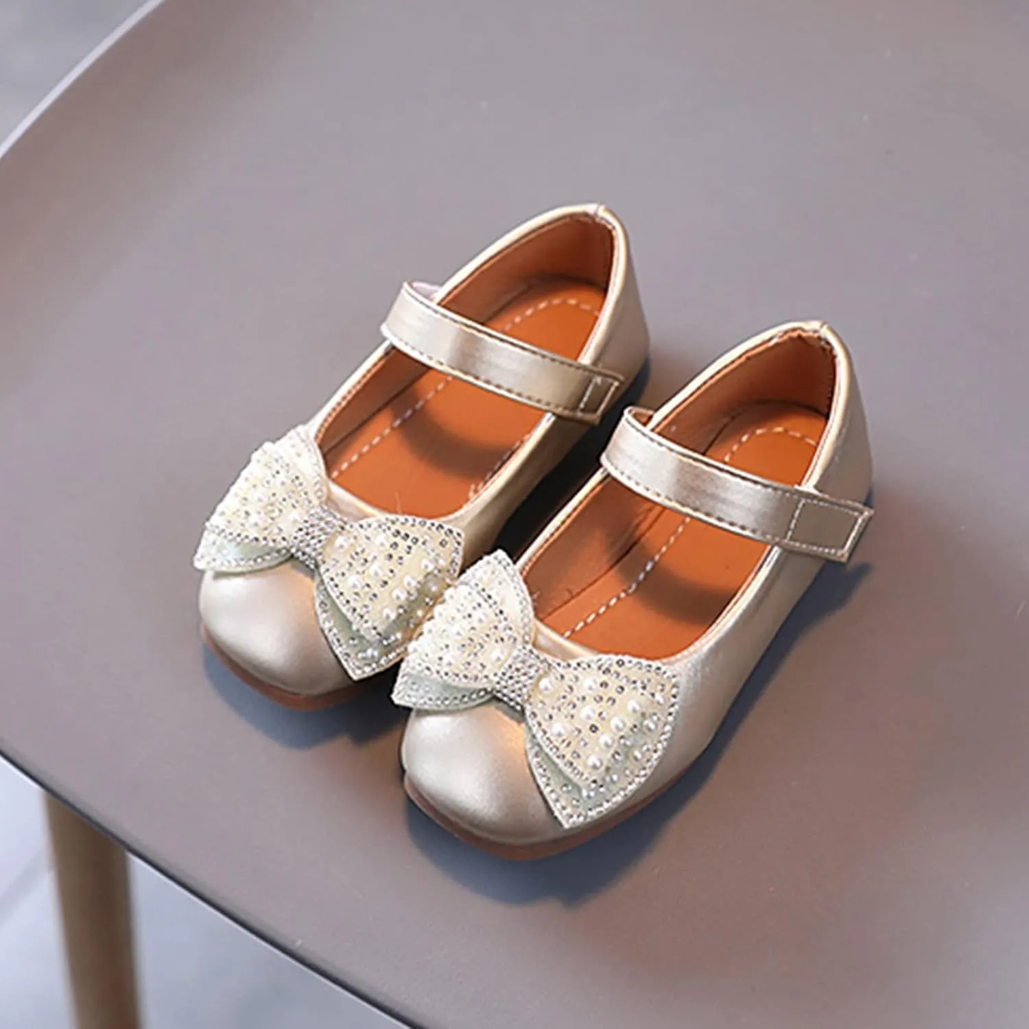 Baby Girl Shoes,Summer Autumn Fashion Girls Casual Shoes Bow Pearls Flat Bottom Dress Shoes Hook Loop Kawaii Shoes