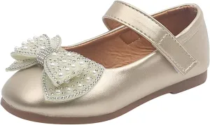 Baby Girl Shoes,Summer Autumn Fashion Girls Casual Shoes Bow Pearls Flat Bottom Dress Shoes Hook Loop Kawaii Shoes