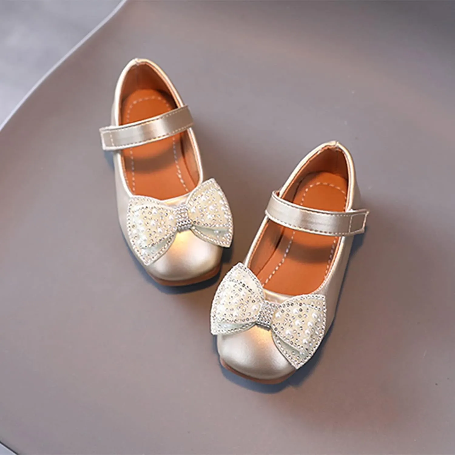 Baby Girl Shoes,Summer Autumn Fashion Girls Casual Shoes Bow Pearls Flat Bottom Dress Shoes Hook Loop Kawaii Shoes