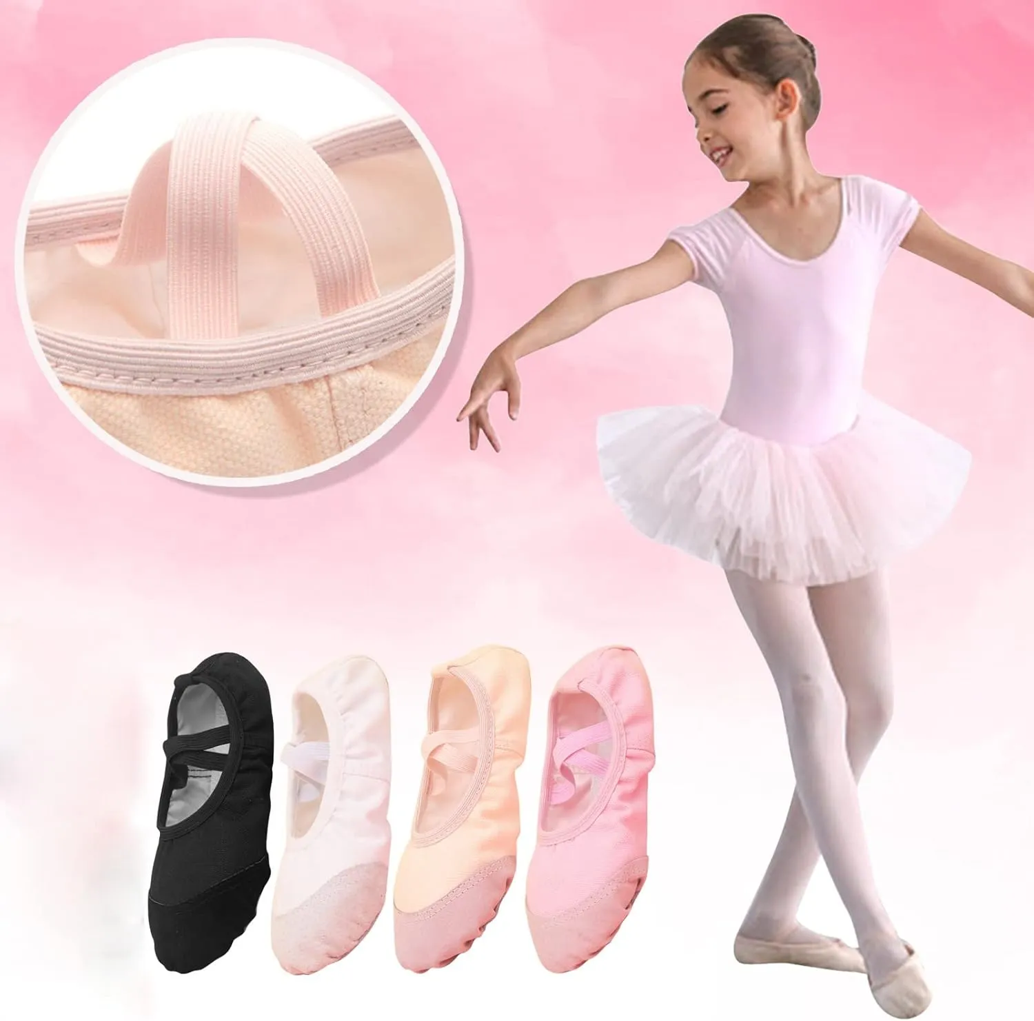 Ballet Shoes for Girls Toddler Ballet Slippers Soft Leather Boys Dance Shoes Soft Leather Slippers with Elastic Strap