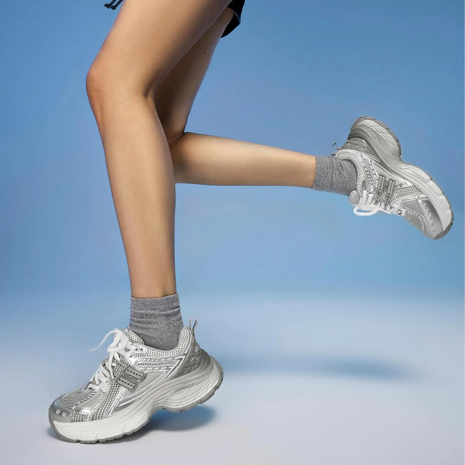 BEAU TODAY Chunky Sneakers for Women, Womens Fashion Sneakers, Lightweight Leather Sneakers for Women, Comfortable Casual Lace-Up Breathable Dad Shoes
