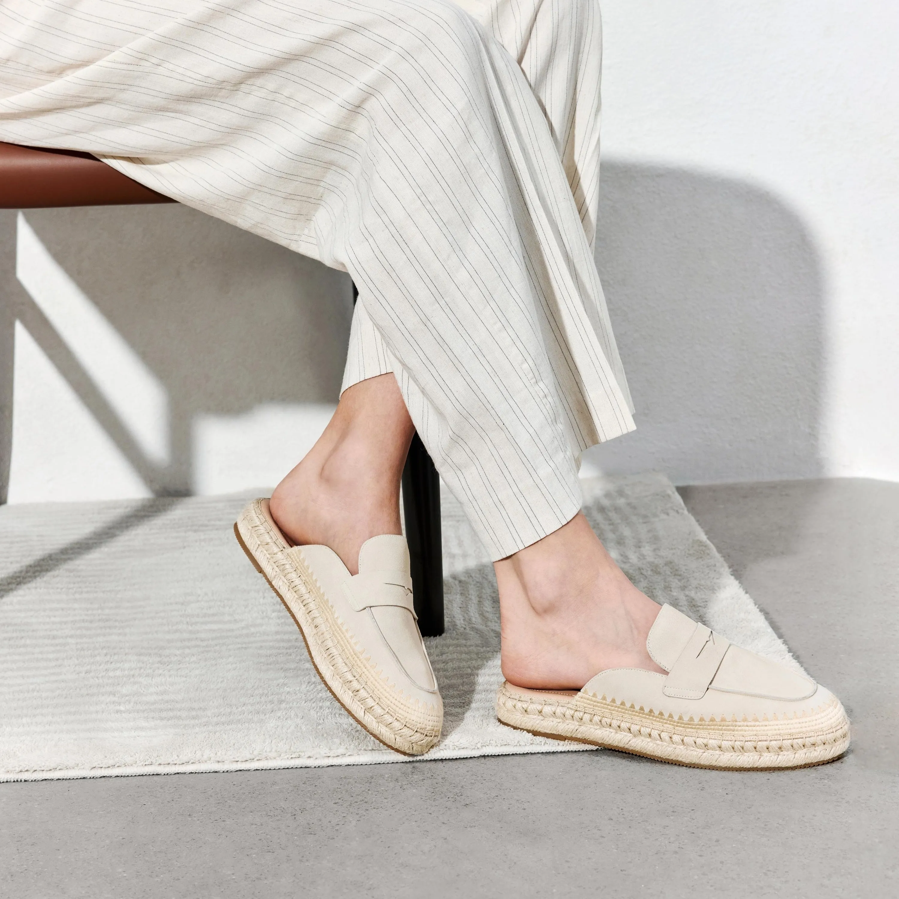Beige Suede Slip On Espadrilles