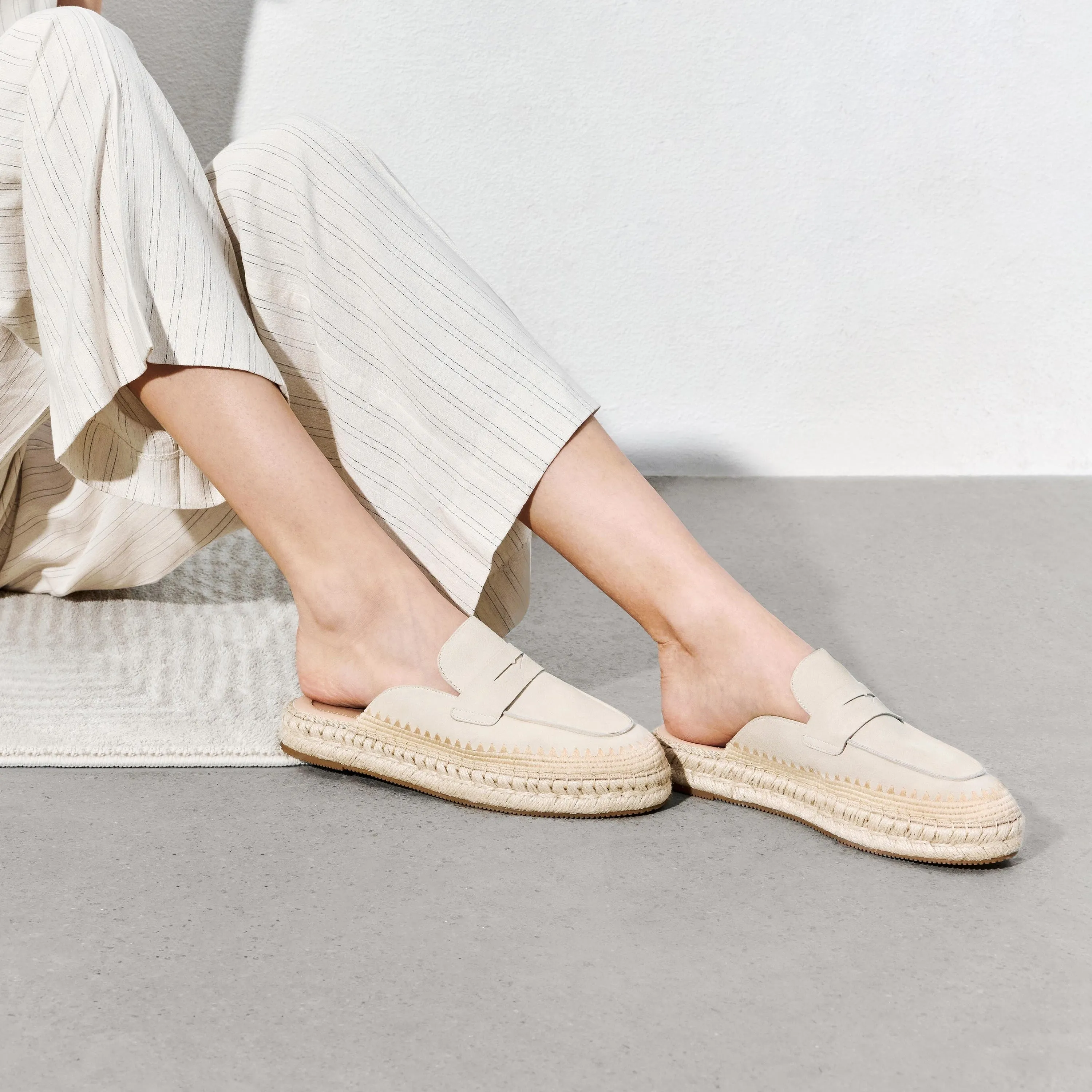 Beige Suede Slip On Espadrilles