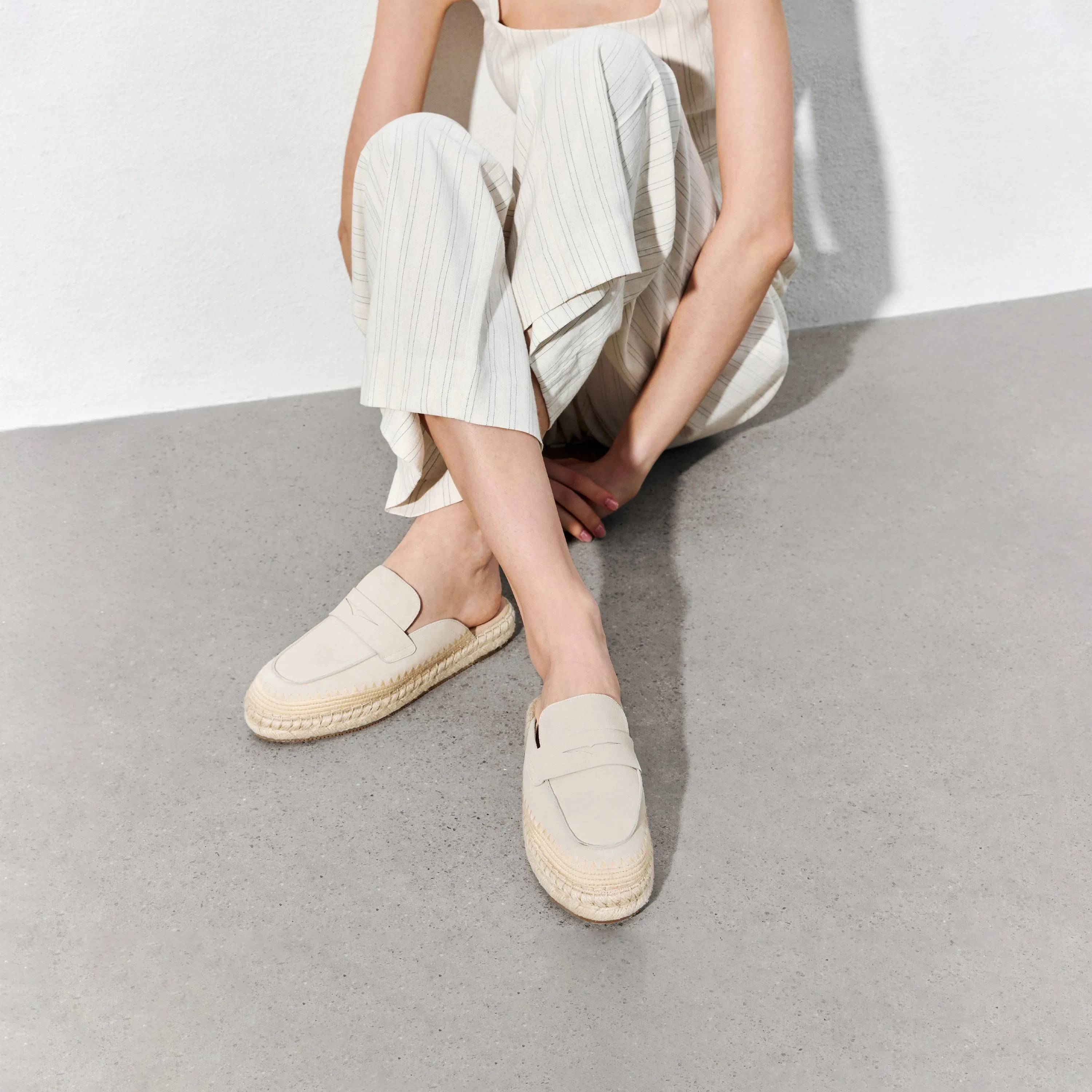 Beige Suede Slip On Espadrilles