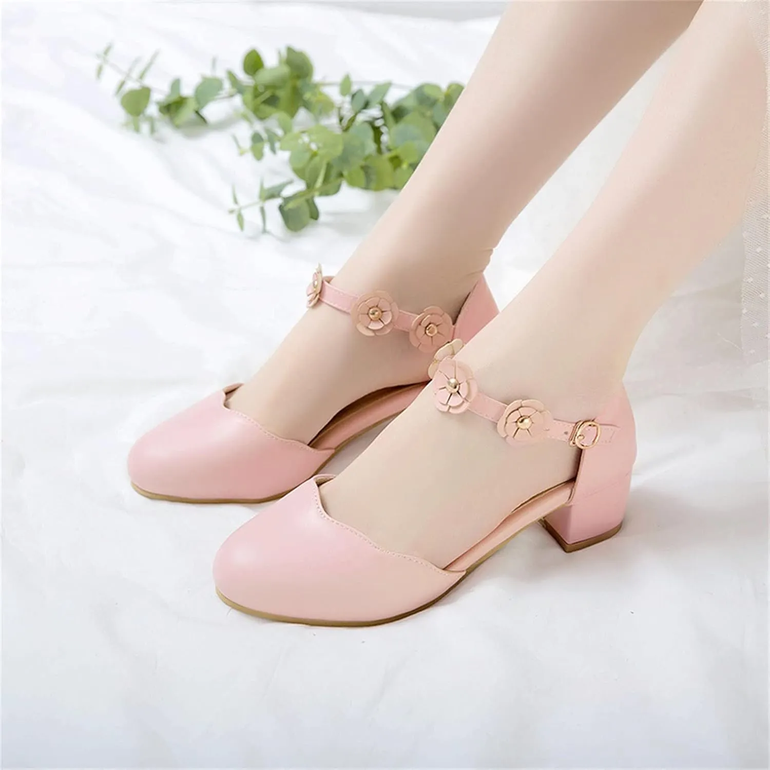 Big Kids Girls Mary Jane Dress Shoes Pumps Heels Flower High School Prom Shoes Kids Closed Toe Sandals for Girls