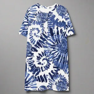 Blue Tie-Dye Oversized T-Shirt Dress 2XS-6XL
