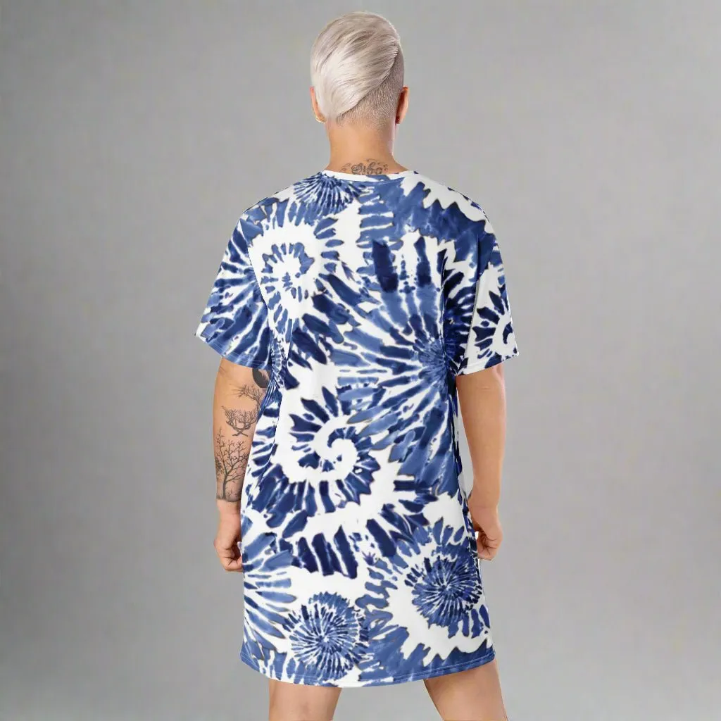 Blue Tie-Dye Oversized T-Shirt Dress 2XS-6XL