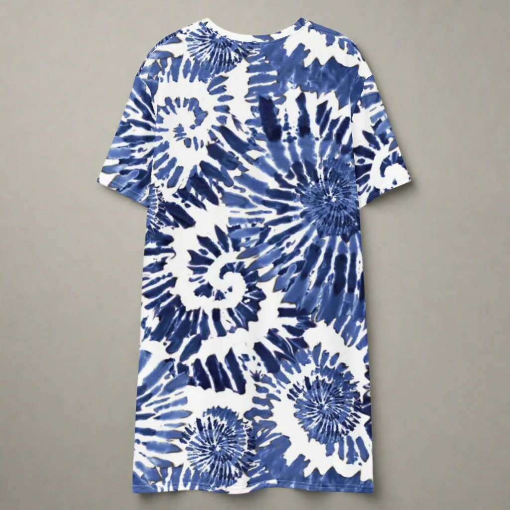 Blue Tie-Dye Oversized T-Shirt Dress 2XS-6XL