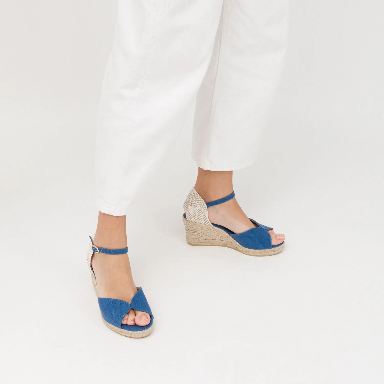Blue Wedge Espadrilles with Peep Toe