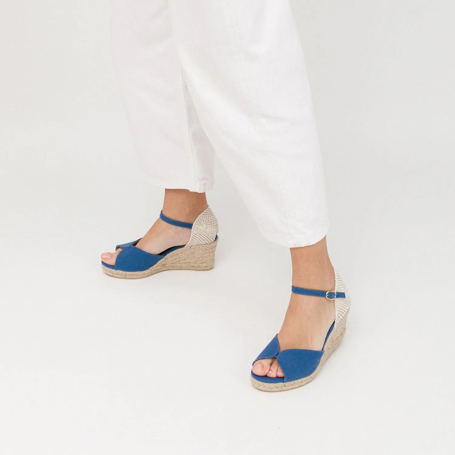 Blue Wedge Espadrilles with Peep Toe
