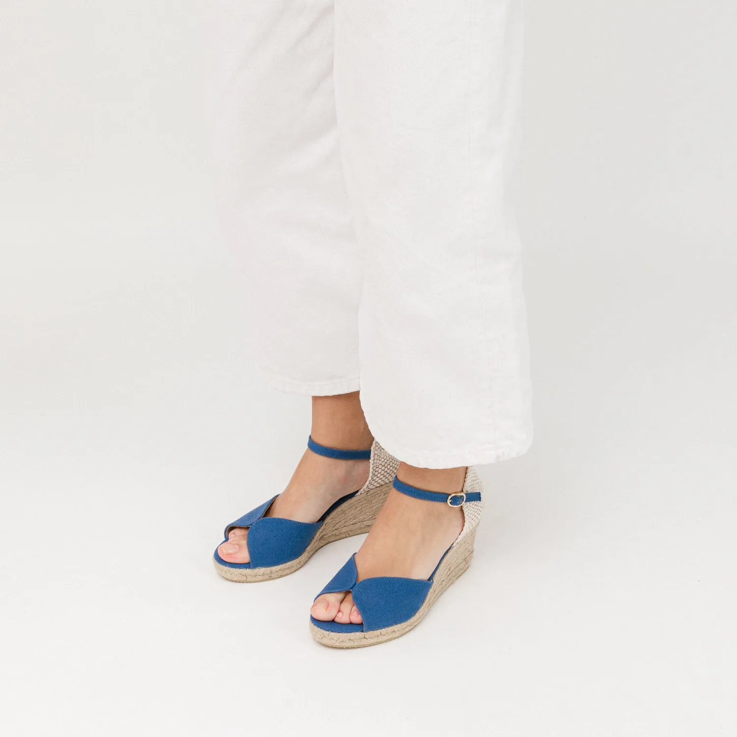 Blue Wedge Espadrilles with Peep Toe