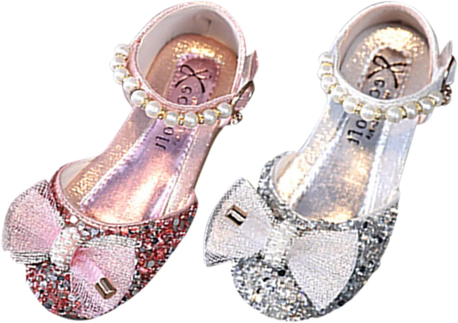 Bowknot Rhinestone Dress Up Sandals for Girls, Princess Pearl Buckle Ankle Strap Mary Jane Performance Dance Shoes