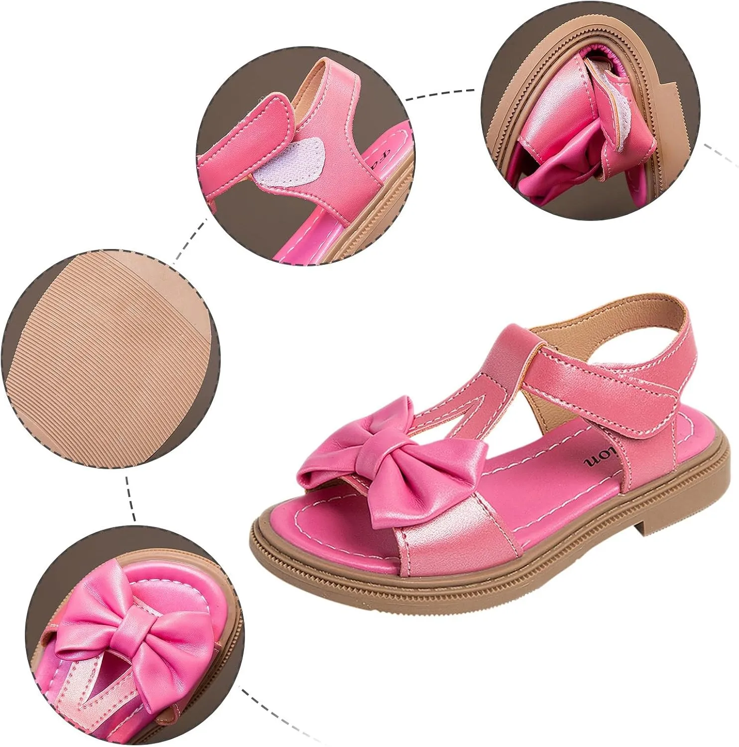 Bowknot Sandals for Girls T Strap Open Toe Flat Evening Dress Shoes Kids Soft Rubber Sole Birthday Party Shoes