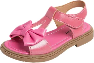 Bowknot Sandals for Girls T Strap Open Toe Flat Evening Dress Shoes Kids Soft Rubber Sole Birthday Party Shoes