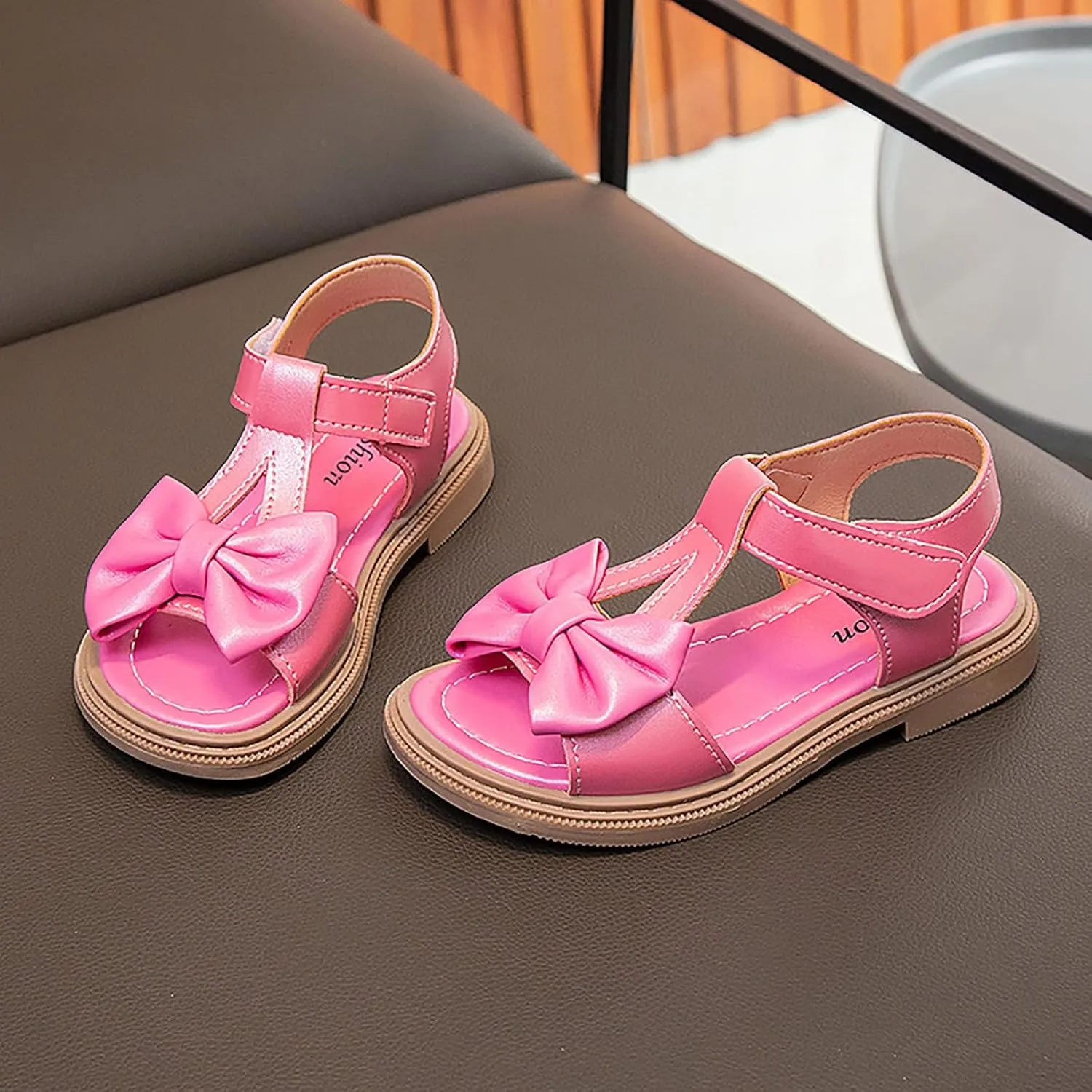 Bowknot Sandals for Girls T Strap Open Toe Flat Evening Dress Shoes Kids Soft Rubber Sole Birthday Party Shoes