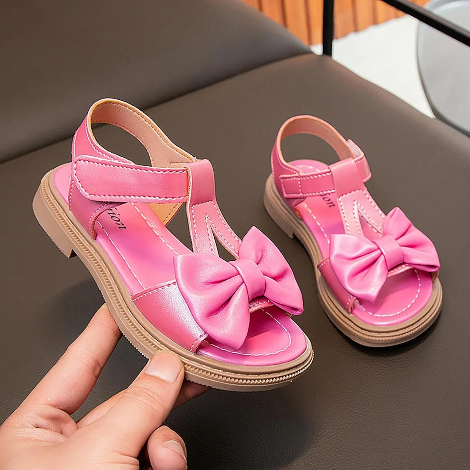 Bowknot Sandals for Girls T Strap Open Toe Flat Evening Dress Shoes Kids Soft Rubber Sole Birthday Party Shoes