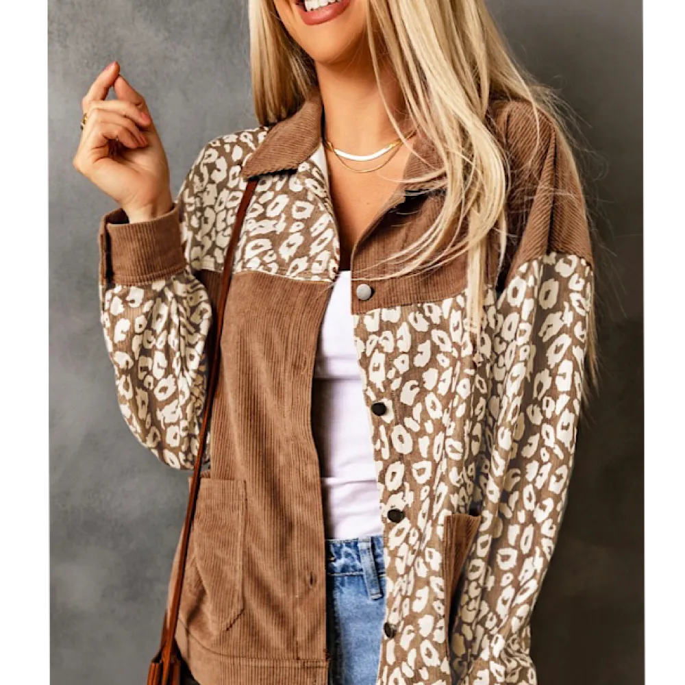 Brown Animal Print Corduroy Jacket