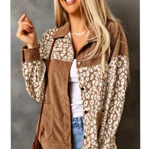 Brown Animal Print Corduroy Jacket