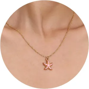 Btysun Beach Necklace, Summer Necklace for Women Teen Girl Gifts Trendy Stuff 14k Gold Necklace Conch Shell Starfish Pendant Necklace Stocking Stuffers for Teens Birthday Christmas Jewelry