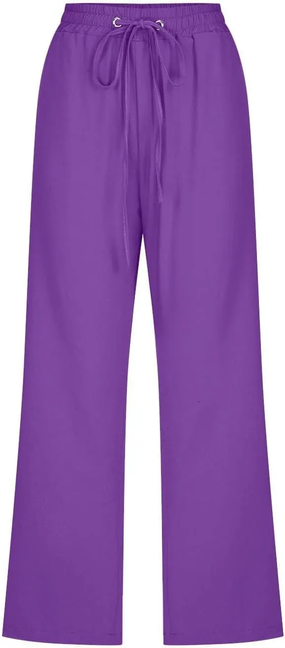 Capri Pants for Women Linen Casual High Waist Pant 2025 Summer Wide Leg Drawstring Elastic Plus Size Lounge Trouser