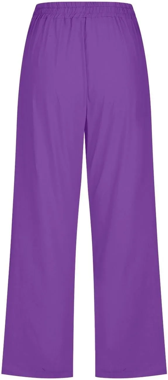 Capri Pants for Women Linen Casual High Waist Pant 2025 Summer Wide Leg Drawstring Elastic Plus Size Lounge Trouser