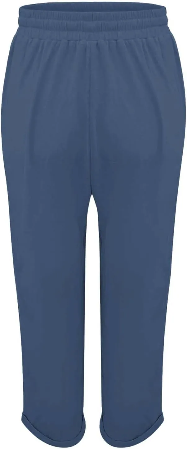 Casual Capri Pants for Women Cotton Linen Harem Solid Simple Loose Fit High Waisted Baggy Trousers Summer Vacation