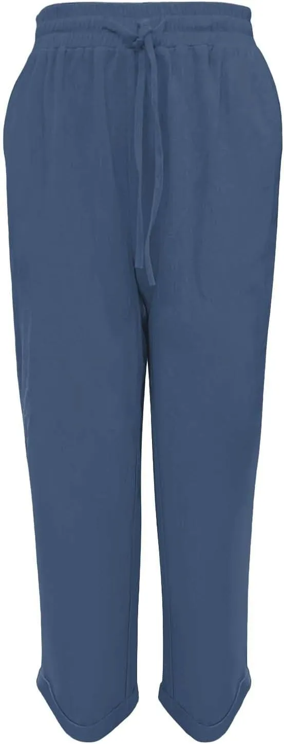 Casual Capri Pants for Women Cotton Linen Harem Solid Simple Loose Fit High Waisted Baggy Trousers Summer Vacation