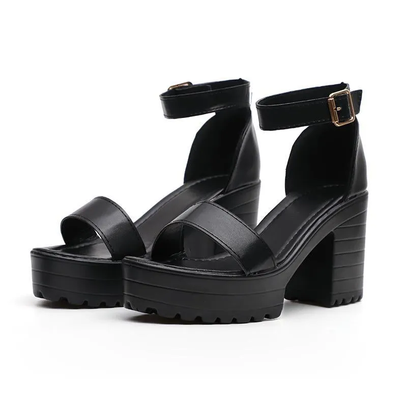 Chicvane Adjustable Buckle Closure Open Toe Heeled Sandals