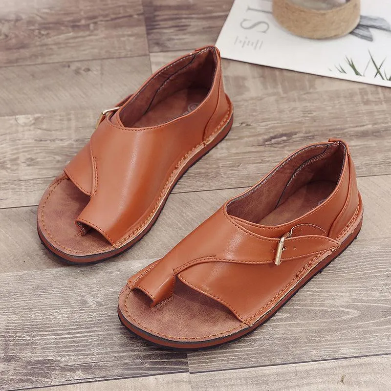 Chicvane Clip Toe Buckle Closure Flat Sandals