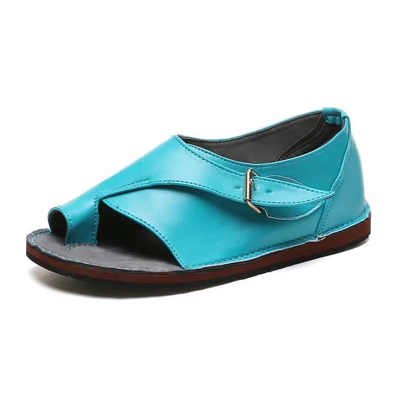 Chicvane Clip Toe Buckle Closure Flat Sandals