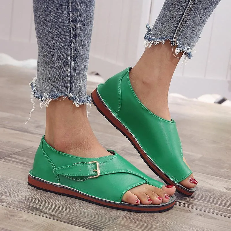 Chicvane Clip Toe Buckle Closure Flat Sandals
