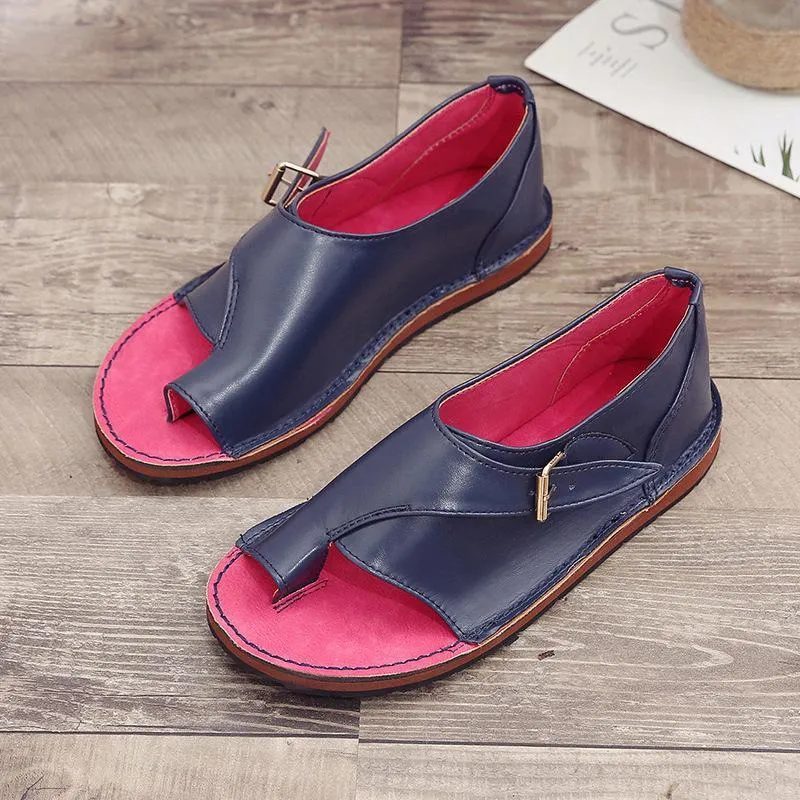 Chicvane Clip Toe Buckle Closure Flat Sandals