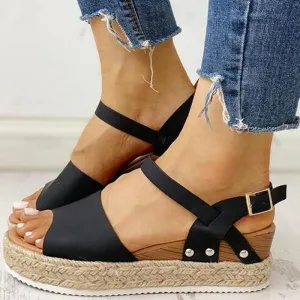 Chicvane Open Toe Espadrille Shoes with Buckle Wedge Sandals
