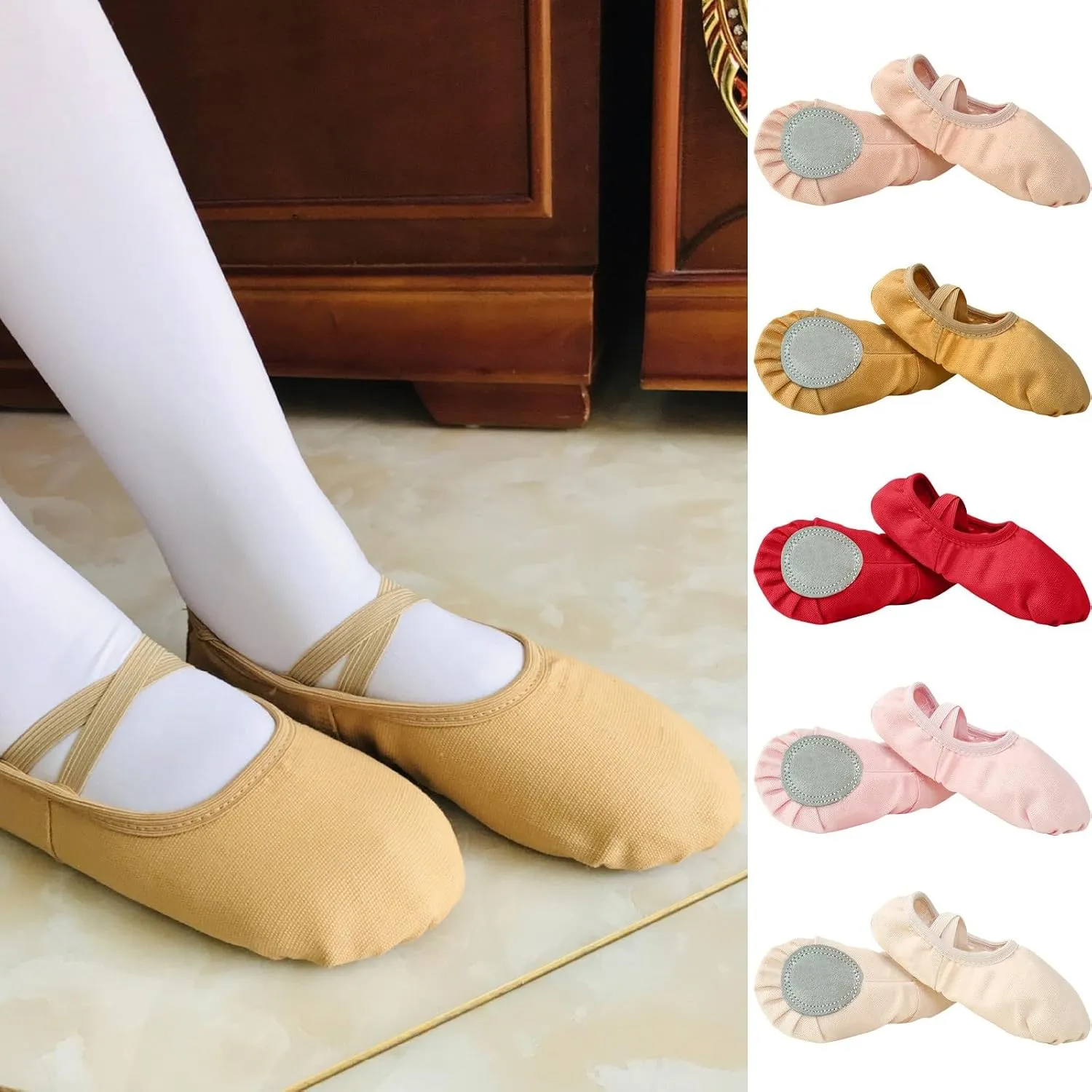 Child Ballet Shoes, Toddler Shoes, Girls Ballet Slippers, Soft Upper, Full Suede Outsole, Pre-Sewn Girls Dress Shoes