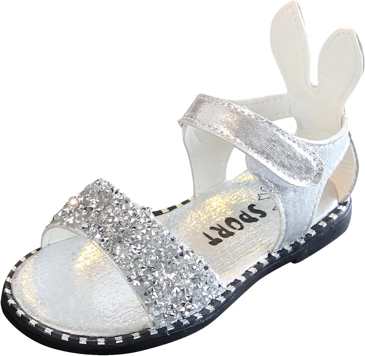 Chips Rhinestones Sequins Flat Sandals for Girls Soft Sole Non-Slip Open Toe Adjustable Strap Ballet School Shoes