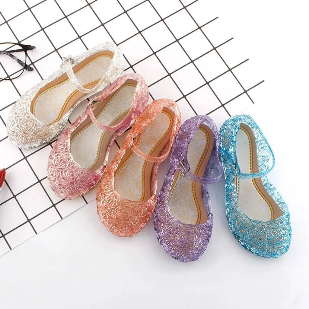 Chunky Jelly Sandals Kids Girls Dress Up Mary Jane lats Party Dance Single Shoes with Strap Princess Sandals