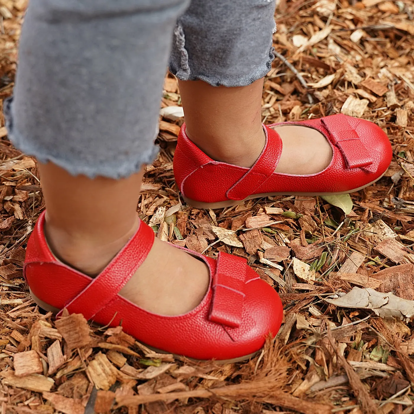 Cleo Leather Bow Ballet Shoe Red