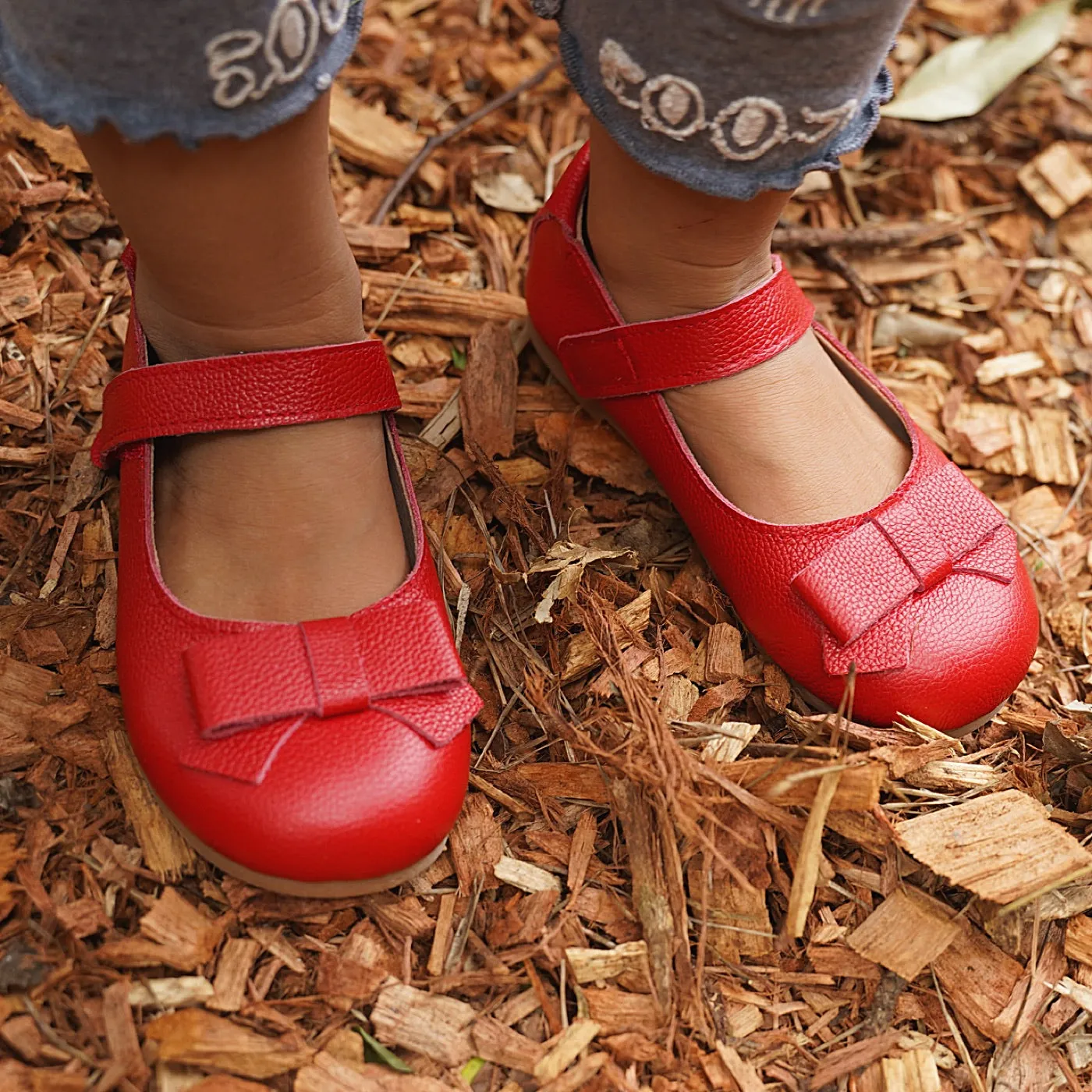 Cleo Leather Bow Ballet Shoe Red