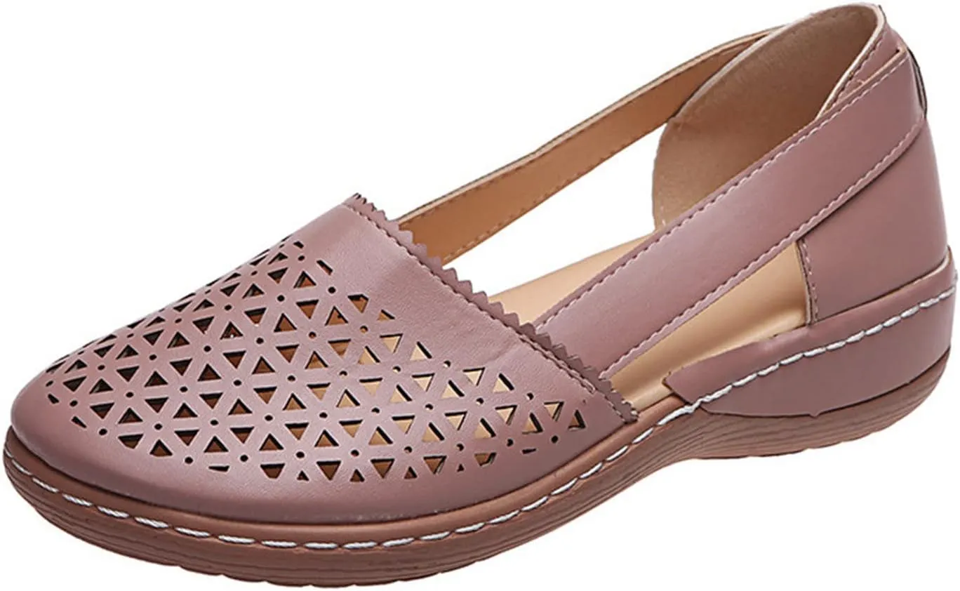 Comfortable Platform Sandals for Women Solid Round Head Closed Toe Hollow Out Breathable Slip-on Casual Shoes Summer Lightweight Wedge Sandalias