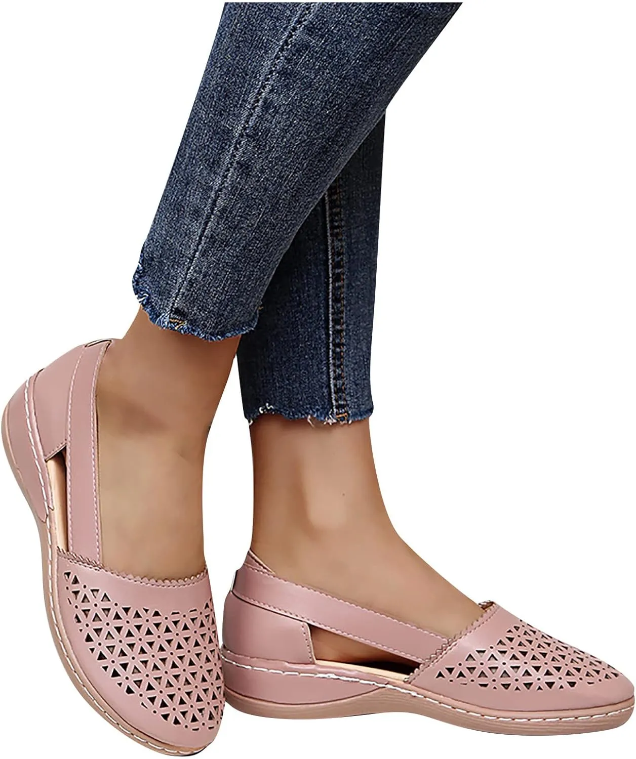 Comfortable Platform Sandals for Women Solid Round Head Closed Toe Hollow Out Breathable Slip-on Casual Shoes Summer Lightweight Wedge Sandalias