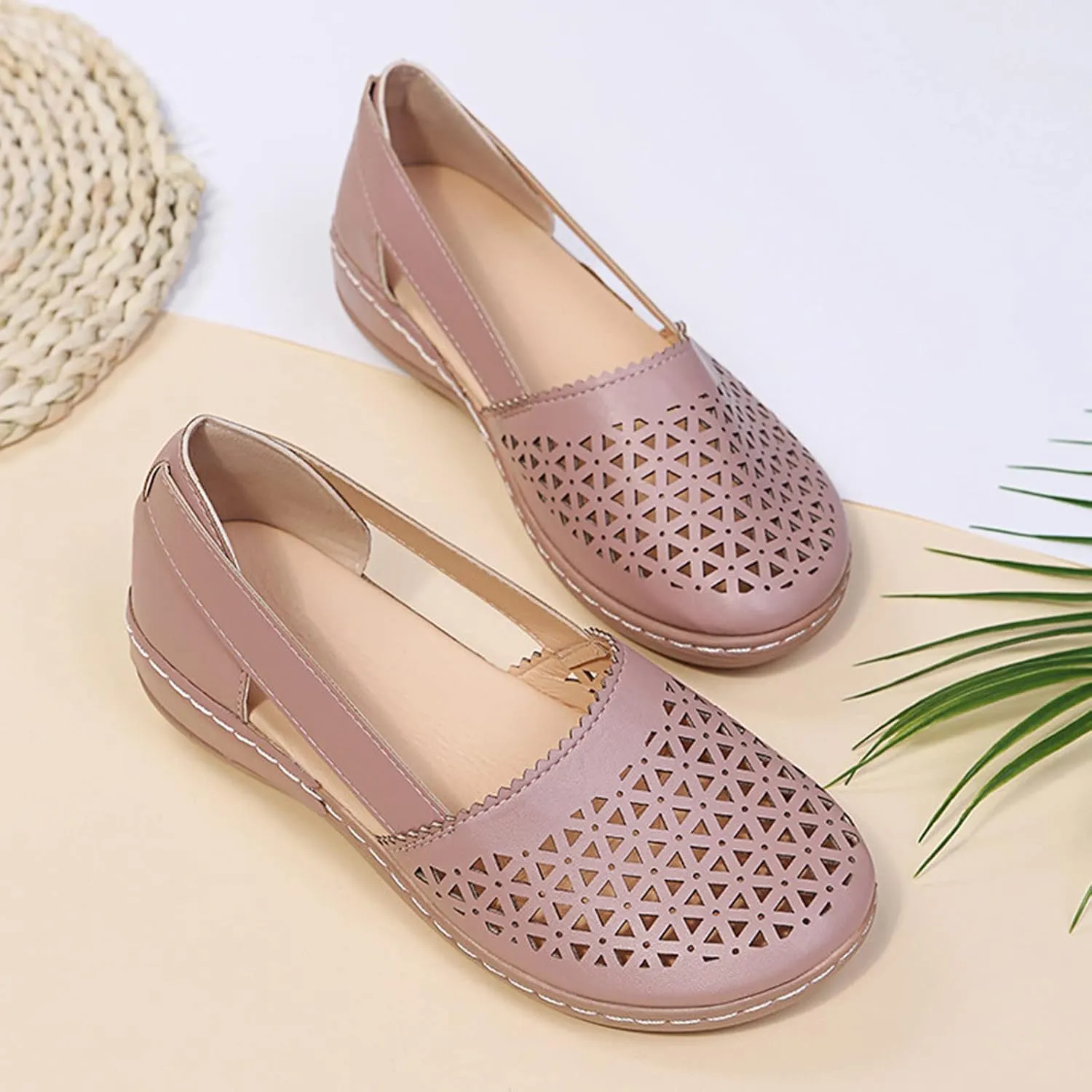 Comfortable Platform Sandals for Women Solid Round Head Closed Toe Hollow Out Breathable Slip-on Casual Shoes Summer Lightweight Wedge Sandalias