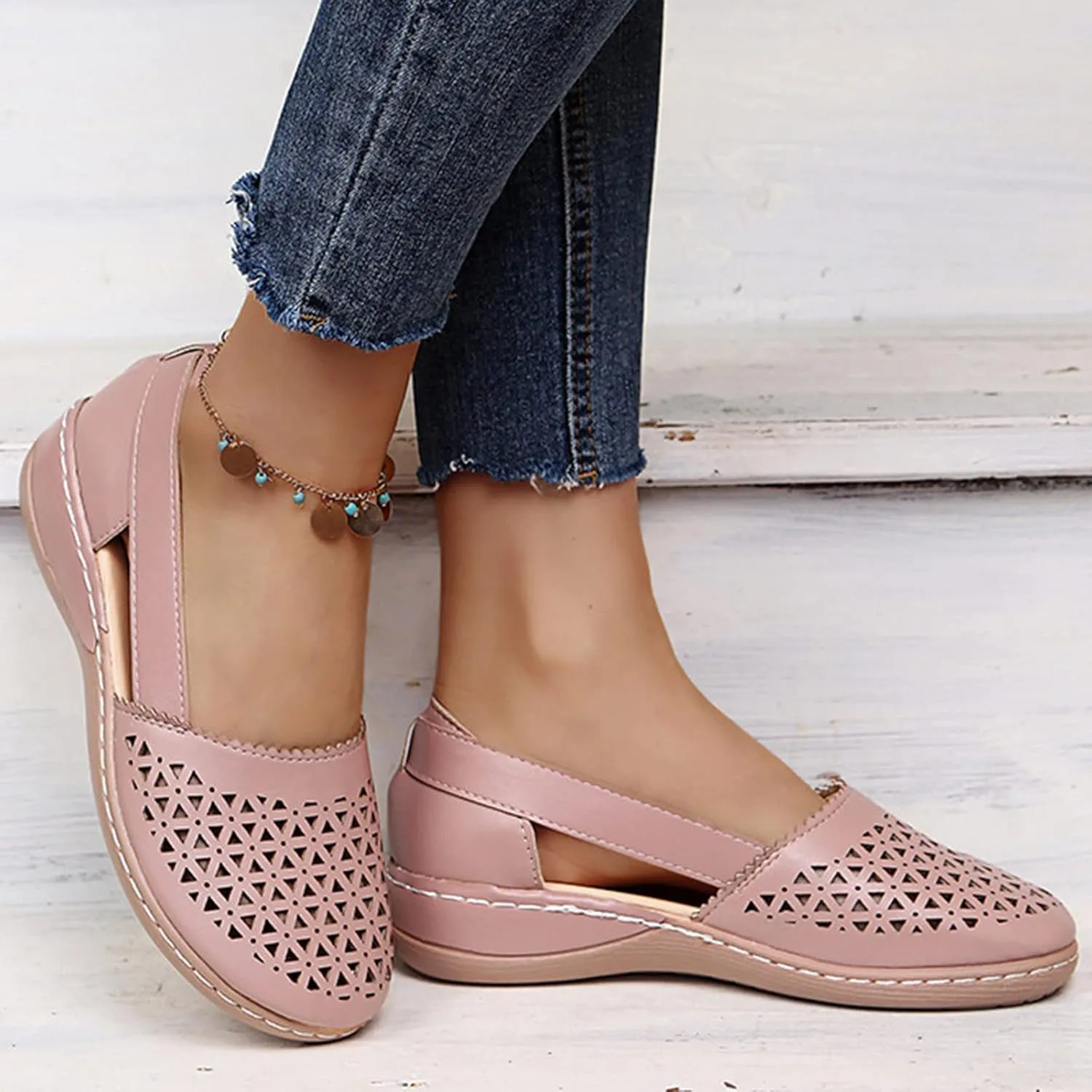 Comfortable Platform Sandals for Women Solid Round Head Closed Toe Hollow Out Breathable Slip-on Casual Shoes Summer Lightweight Wedge Sandalias