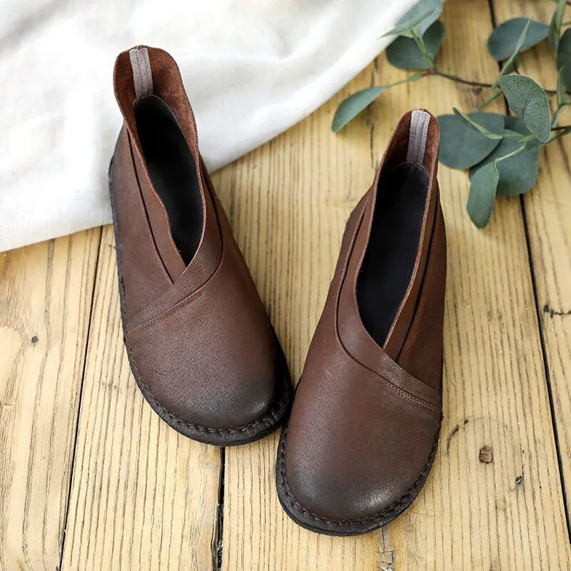 Cowhide Soft Bottom Retro Flats| Gift Shoes