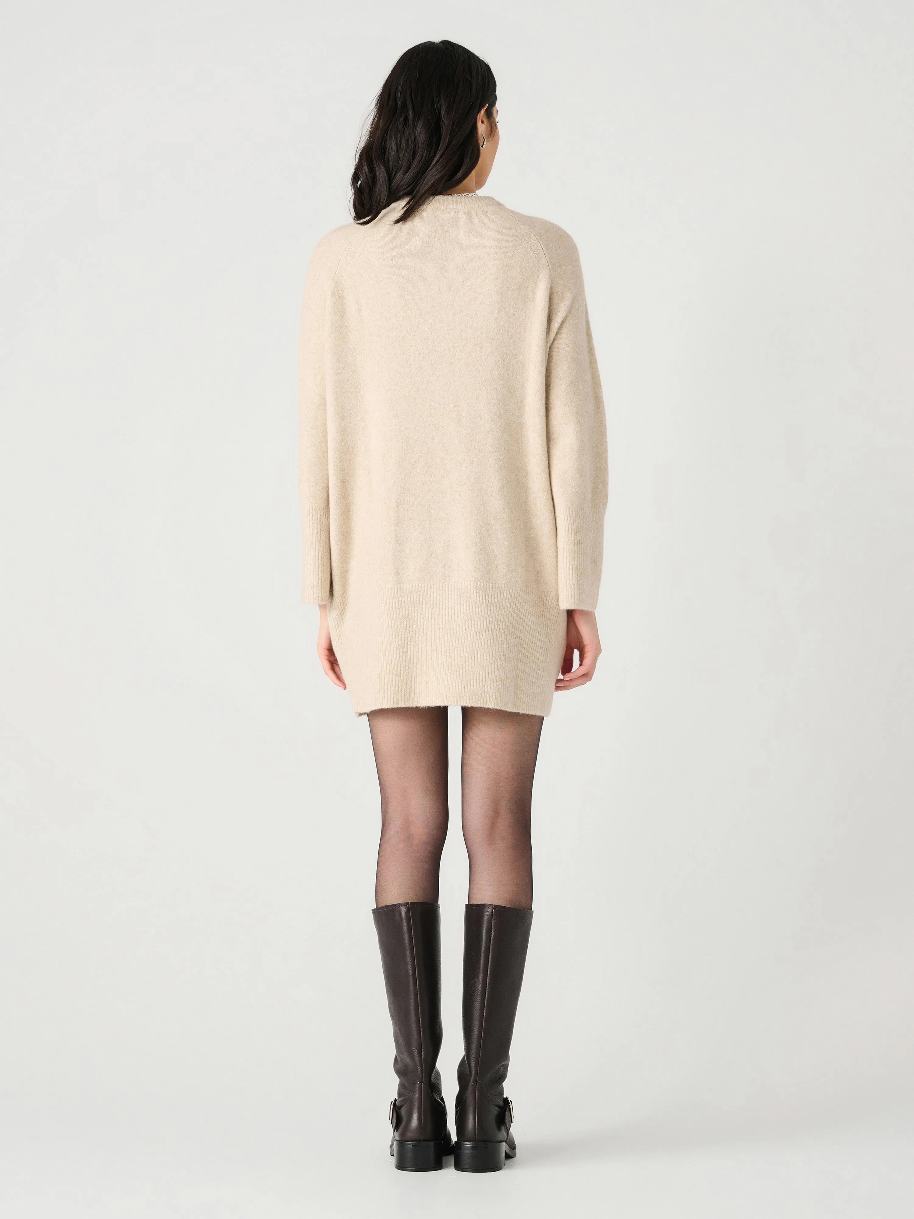 Crewneck Mini Sweater Dress | Light Oak